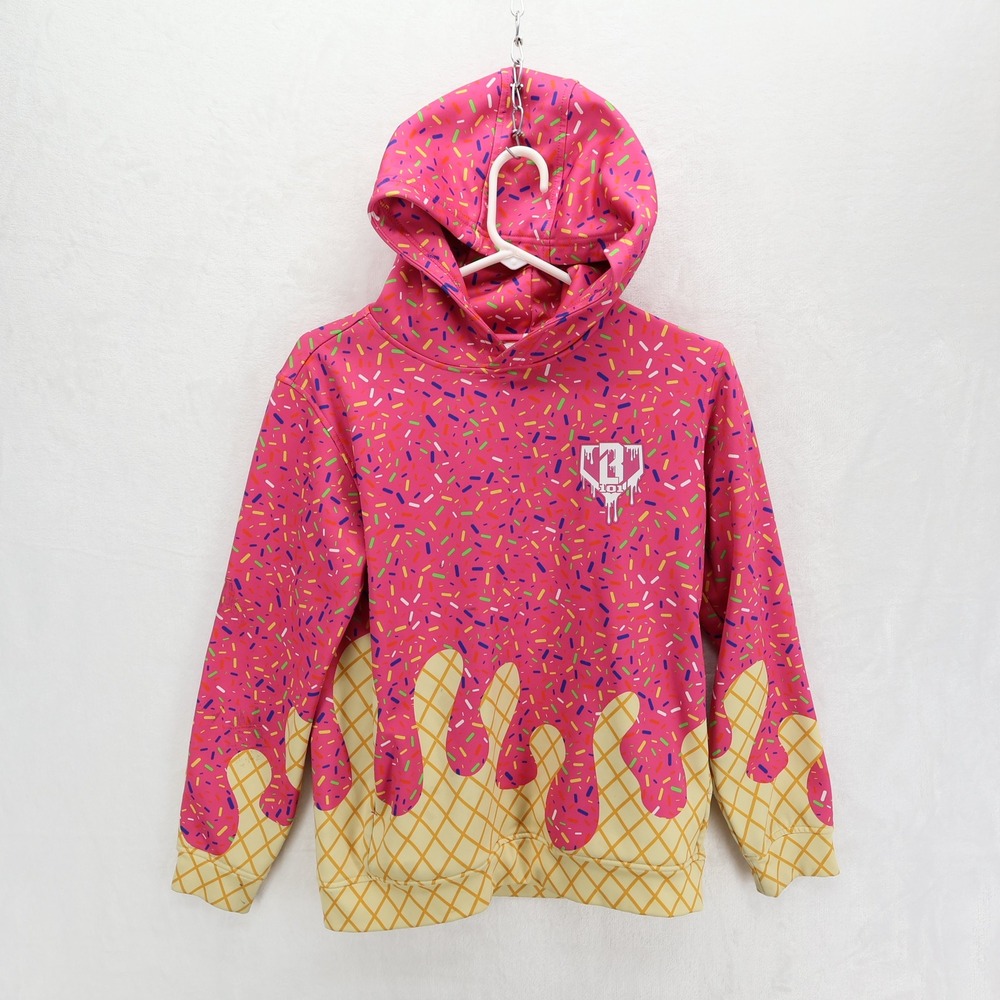 B101 Apparel Kids XL Pink Ice Cream Sprinkle Waffle Cone Graphic Hoodie READ DES